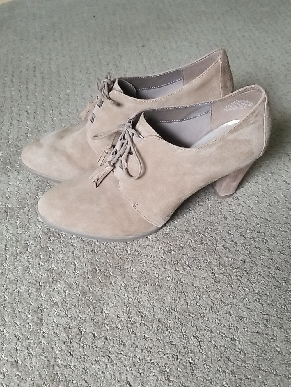 Anne Klein Taupe Suede Lace-Up Heel Booties